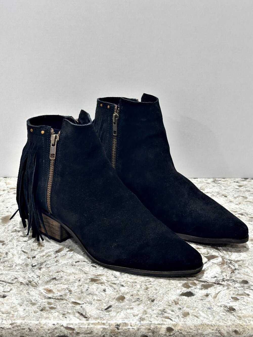 Coconuts Matisse Billy Women 8.5 Black Suede Fringe Ankle Boots Double Zip Studs